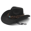 Cappello da cowboy nero in feltro di lana con perla turchese e laccio regolabile - M (56-58cm) / Nero