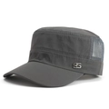 Dark gray flat top army cap with breathable mesh panels and silver 95 metal logo - One Size / Dark Gray