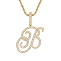Macro detail of 18K gold plated letter B pendant with micro-pave zircons and rope chain - Letter B / Gold (Pendant Only)
