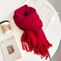 Luxurious red faux rabbit fur scarf with long tassels and thick knit texture - Jujube Red & Red
