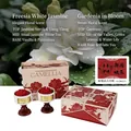 Wedding scented candle gift set with red peony flower candles and premium wood base - Camellia Scented Box-Jasmine + Gardenia Wedding Edition