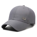 Grey baseball cap in breathable mesh fabric with decorative rectangular metal plate - Adjustable / Gray