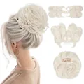 Chignon postiche blond platine ébouriffé avec peigne pour un volume naturel - Platine