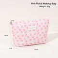 Pink floral lace makeup bag in hexagonal shape with zipper closure weighing 62g - Hexagonal Bag / Pink