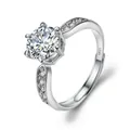 Classic six-prong moissanite ring with S925 silver band and side stones inlay - Elegant 6-Prong 1ct / Adjustable Open
