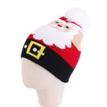 Christmas knit hat with Santa Claus pattern and large white pompom for winter warmth - One Size / Kids Santa Claus Red Black