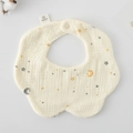 Star and moon print 100% cotton gauze baby bib with petal edges and snap fastener - Gauze Flower Scarf - Night Sky Stars And Moon
