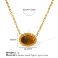 Collana in acciaio inossidabile dorato con ciondolo ovale in occhio di tigre da 45cm - XL122 Collana Dorata in Occhio di Tigre