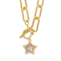 Collar de estrella dorada con cadena de clip, circonitas brillantes y cierre de palanca OT - B-Colgante De Estrella