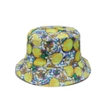 Detail of summer bucket hat featuring lemon pattern and blue-white tile floral texture - M (56-58cm) / Blue White Tile Lemon Print (C)