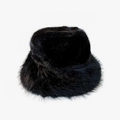 Winter faux fur plush round top hat in dark brown with a thick warm texture - Black