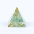 Epoxy resin pyramid ornament with green crystal crushed stones and gold foil flakes - Aventurine Jade