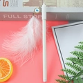 Cute white stationery pen with a pink feather and blue evil eye diamond charm pendant - Peacock Feather - White