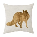 Square linen pillowcase with golden fox silhouette print and metallic foil texture finish - Style 16