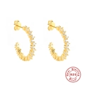 S925 sterling silver gold C-shaped hoop earrings with sparkling pave zircon stones - C-Shape-White Zirconia