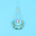 Detail of crescent moon suncatcher with green beads and teardrop rainbow crystal - Green Aventurine/Metal/Crystal / Green Aventurine
