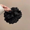 Pince à cheveux vintage française en dentelle noire avec broderie et design multicouche - Noir