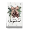 White Christmas kitchen towel with Forest Wonderland pine cone print and grey stripes - XWJ02-17 (Forest Wonderland)