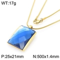 Gold snake chain necklace with rectangular blue faceted glass pendant for women - Gold 25*21mm Blue (KN292793-GC)