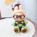 Cartoon doll in green shirt and denim overalls with green crocodile shoes - Frog Little Genius Set / First And Second Generation Keychains Are Compatible With La Cloth Dolls. Dolls Not Included.