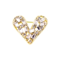 Elegant gold-plated alloy heart brooch featuring sparkling baguette and round crystals - Heart Rhinestone Gold