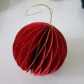 Red honeycomb paper ball ornament with gold glitter edges and metallic hanging string - Burgundy Ball Diameter 8cm