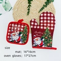 Christmas plaid oven mitt and pot holder set with Santa print for kitchen heat protection - Christmas Glove 8 (Christmas Cheer)
