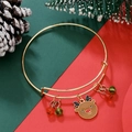Adjustable gold Christmas bracelet featuring a reindeer charm with red and green beads - Brown Reindeer (D1373)