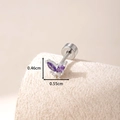 Orecchini a perno a farfalla in argento con zircone viola e chiusura a vite sicura - Blu Viola (Pezzo Singolo)