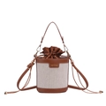Chic canvas bucket bag with brown leather trim and drawstring closure for women - Brown