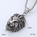 Vue détaillée du pendentif tête de lion punk avec dimensions de 42mm de hauteur - Style Tête de Lion 3D (6) / Pendentif Seul (Sans Chaîne) / Argent