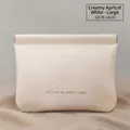 Creamy beige PU leather cosmetic bag with automatic closure in 18x14cm size - Large / Milk Apricot White