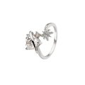 Herz-Zirkonia-Ring mit Stern-Thema, verstellbarem versilbertem Band und Planeten-Design - Platin mit weißem Zirkon