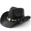 Chapeau de cowboy noir en paille avec larges bords et bandeau décoré de conchos vintage - M(56-58cm) / Tout Noir