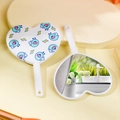 Mini specchi portatili a forma di cuore in plastica bianca con motivi di insetti blu - 8cmx12cm / Bianco (Piccolo Volatore Fulmine)