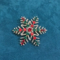 Sparkling Christmas snowflake brooch in gold with red and green rhinestones - Christmas Snowflake Brooch