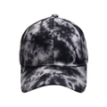 Detail of a black and white tie-dye baseball cap with a six-panel structure and reinforced brim - Style 14-Black White Ink Wash Tie-Dye Baseball Cap