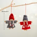 Handmade wooden doll ornaments with felt body and knitted hats in red and grey colors - Two-Piece Set / Red and Grey Snowflake Girl