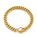 Polished golden stainless steel Cuban link bracelet featuring a classic toggle clasp - Gold (KB143974-Z)