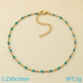 Gold stainless steel anklet with teal resin beads and fine O-link chain detail - Gold Chain Turquoise Beads (KJ1735-Z)