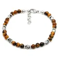 Men's Tiger Eye and Hematite beaded bracelet with adjustable lobster clasp closure - Yellow Tiger Eye Style (B075)