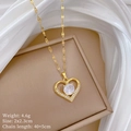 Goldene Titanstahl Herzkette mit weißen Zirkonia-Steinen und 40+5cm langer Gliederkette - Weiß (H433)