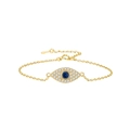 Elegante bracciale in argento S925 dorato con ciondolo occhio di Allah e cristalli blu lucenti - Braccialetto Placcato Oro