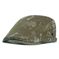 Brown flat cap with artistic white print and adjustable side metal buckle - Army Green