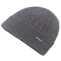 Dark grey knitted beanie with cable pattern and metal sport emblem for men's winter wear - Adjustable / Dark Gray