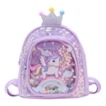 Mochila infantil lila con lentejuelas, diseño de unicornio y corona de brillo suave - Morado