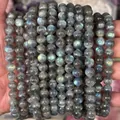 Natural labradorite round bead bracelets with grey-blue tone and brilliant blue flash - Natural Labradorite Grade A