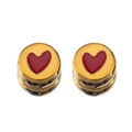 Golden round beads with red heart oil drip enamel for DIY jewelry making accessories - 5 Pcs/Pack / Red