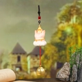 Chinese style golden gourd car pendant with pink base and bell on red cord - 1223-4 Gourd Hanging