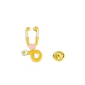 Spilla a stetoscopio in smalto giallo con cuore rosa e chiusura a farfalla dorata - Base Oro Giallo